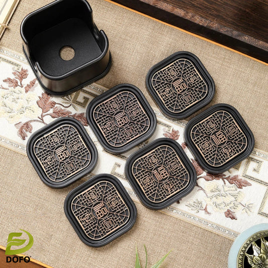 Bakelite Five Fortune Square Coaster Set (Chinese Tea Set)