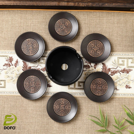 Bakelite Five Fortune Round Coaster Set (Chinese Tea Set)