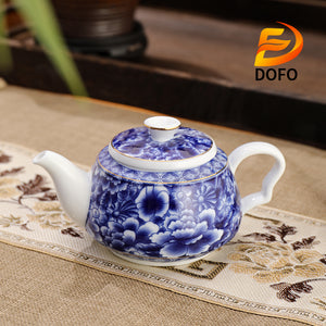 Blue and white old ice plum, one pot and two cups with coasters-1