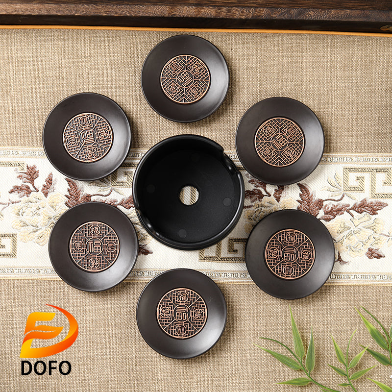 Bakelite Five Fortune Round Coaster Set (Chinese Tea Set)