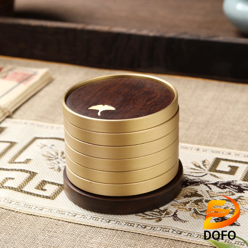 Copper and wooden teacup mat set tea ceremony accessories (Chinese tea set)