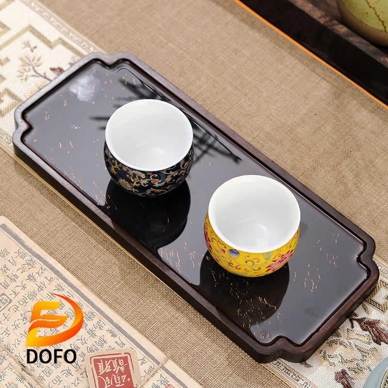 Color-changing tea tray and two cloisonné teacups（Chinese tea set）