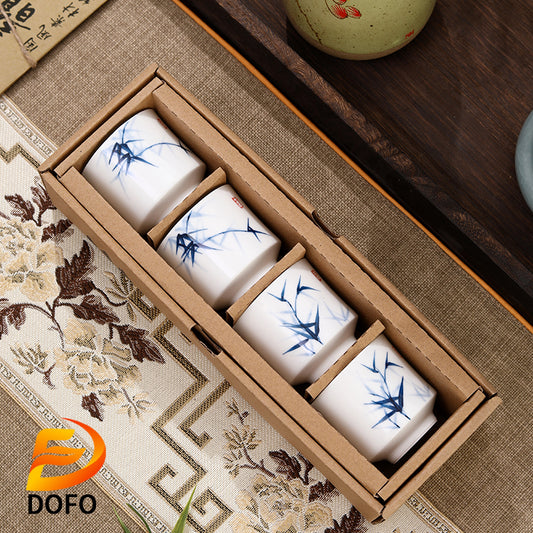 Four hand-painted bamboo wind tube cups（Chinese tea set）