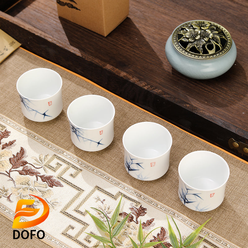 Four hand-painted bamboo wind tube cups（Chinese tea set）-1