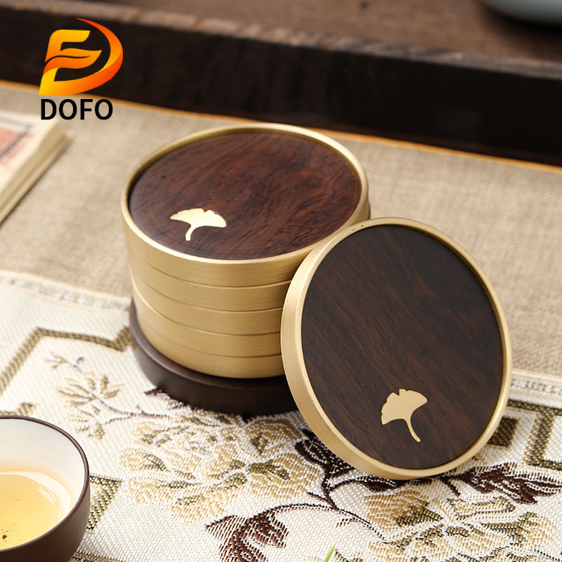 Copper and wooden teacup mat set tea ceremony accessories (Chinese tea set)