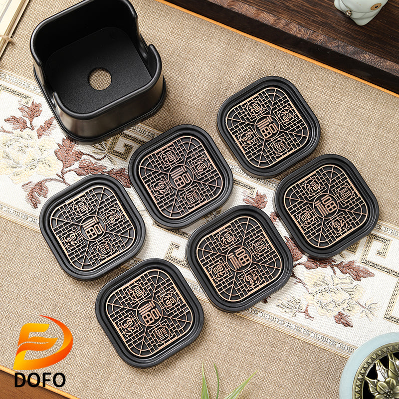 Bakelite Five Fortune Square Coaster Set (Chinese Tea Set)