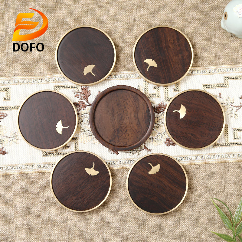 Copper and wooden teacup mat set tea ceremony accessories (Chinese tea set)