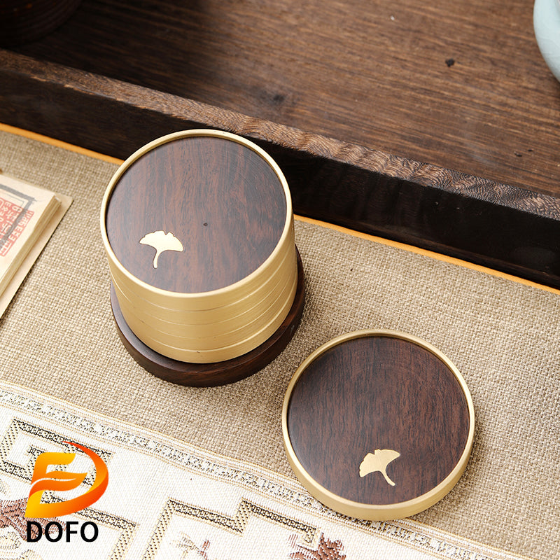 Copper and wooden teacup mat set tea ceremony accessories (Chinese tea set)