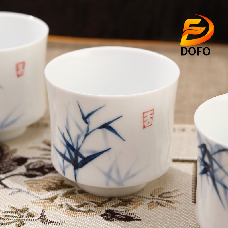 Four hand-painted bamboo wind tube cups（Chinese tea set）-5