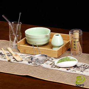 A Heat-Resistant Bamboo- Joint Style Cup with Curved Straw  and A Japanese Matcha Six-Piece Tea Set