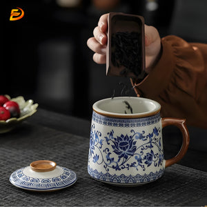 Blue and white Ru kiln office teacup mug