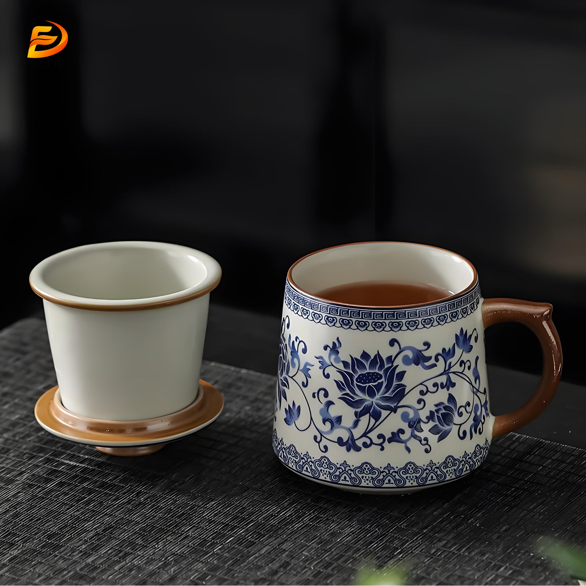 Blue and white Ru kiln office teacup mug