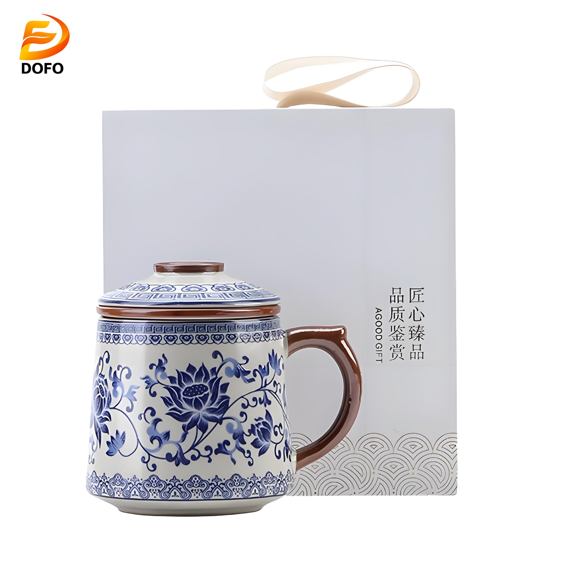 Blue and white Ru kiln office teacup mug