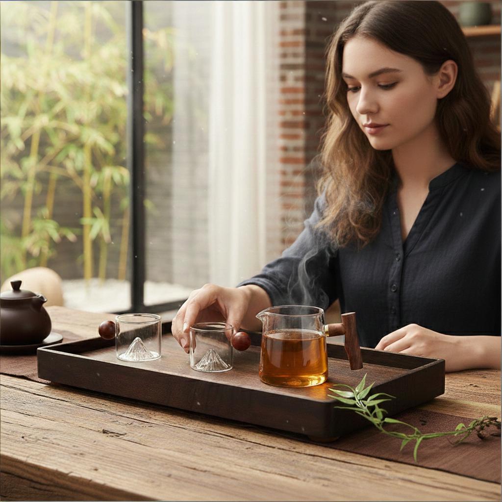 Glass crescent mahogany hand held fair cup glass redwood cup set