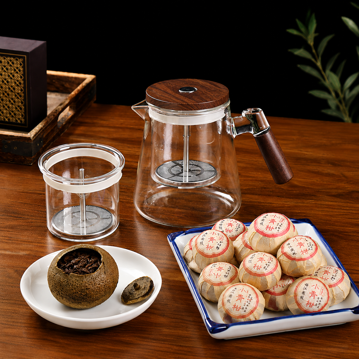 Green Mandarin Pu-erh Tea (1.8oz/50g) with 900ml Glass Teapot Set