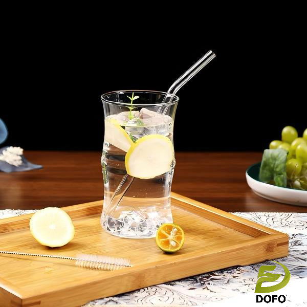 Heat-Resistant Bamboo- Joint Style Cup with Curved Straw (Chinese Tea Set)