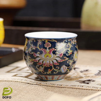 Color-changing tea tray and two cloisonné teacups（Chinese tea set）