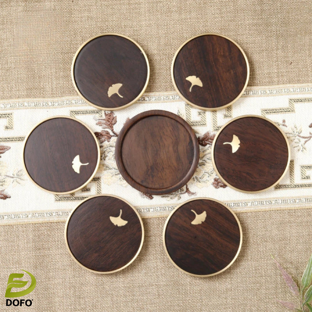 Copper and wooden teacup mat set tea ceremony accessories (Chinese tea set)
