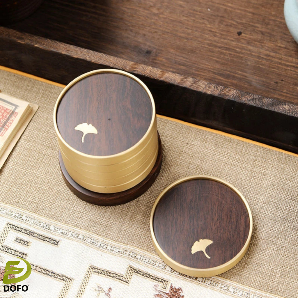 Copper and wooden teacup mat set tea ceremony accessories (Chinese tea set)