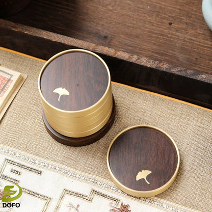 Copper and wooden teacup mat set tea ceremony accessories (Chinese tea set)