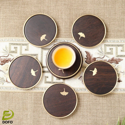 Copper and wooden teacup mat set tea ceremony accessories (Chinese tea set)