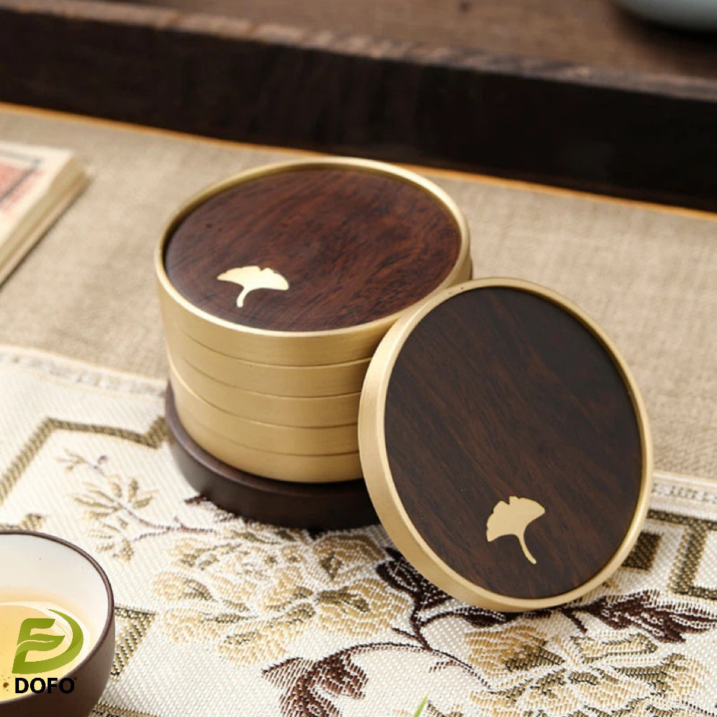 Copper and wooden teacup mat set tea ceremony accessories (Chinese tea set)