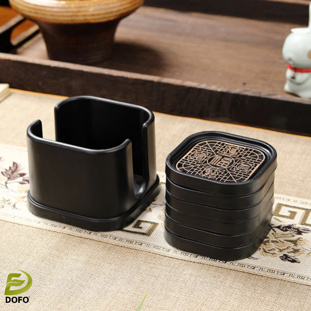 Bakelite Five Fortune Square Coaster Set (Chinese Tea Set)