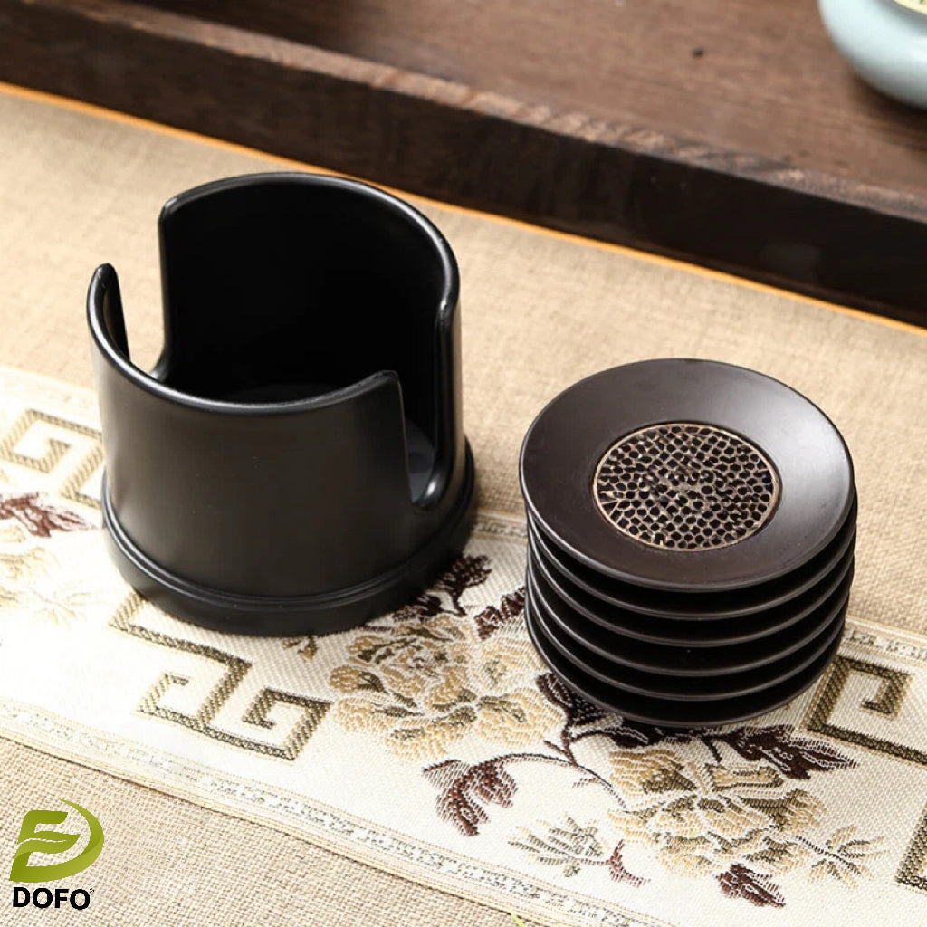 Bakelite Five Fortune Round Coaster Set (Chinese Tea Set)