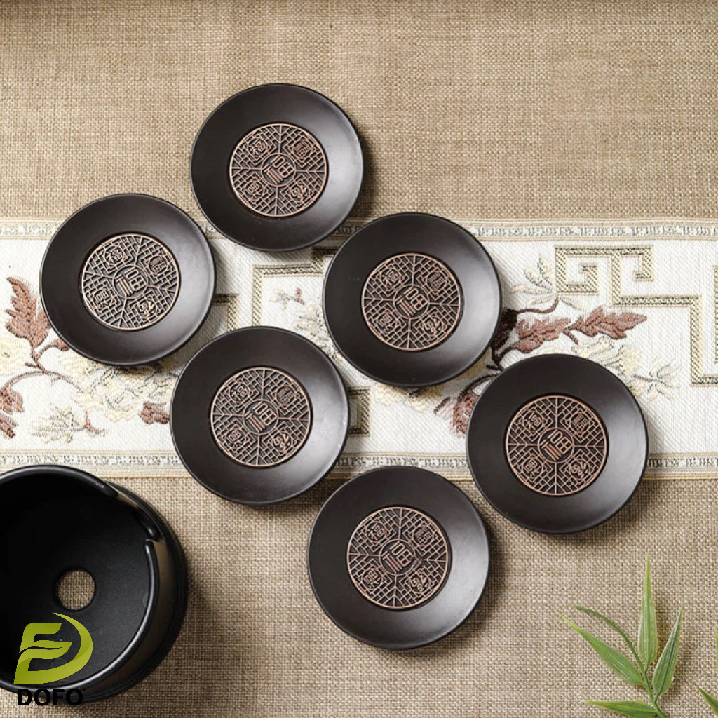 Bakelite Five Fortune Round Coaster Set (Chinese Tea Set)