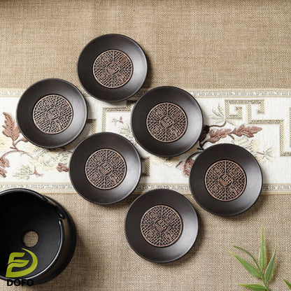 Bakelite Five Fortune Round Coaster Set (Chinese Tea Set)