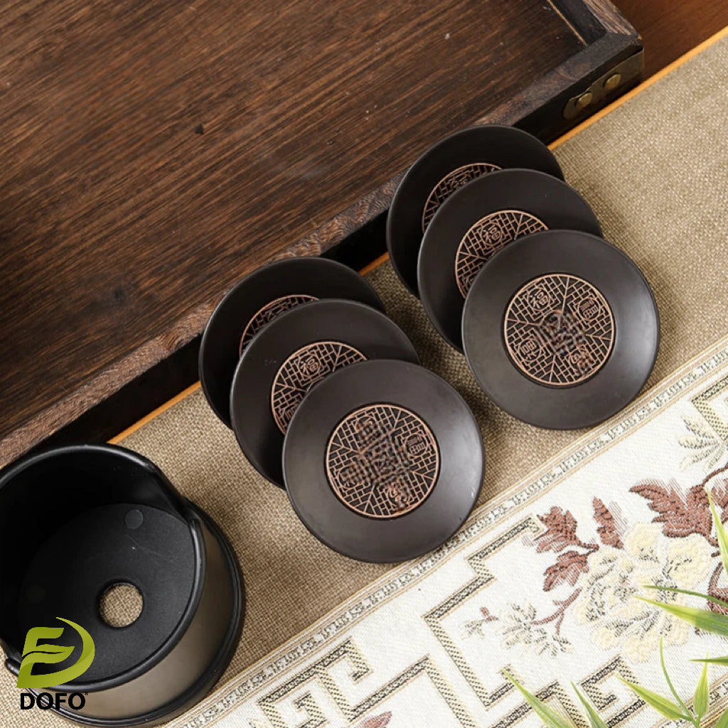 Bakelite Five Fortune Round Coaster Set (Chinese Tea Set)