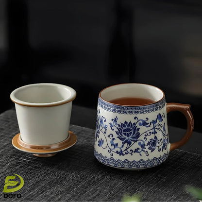 Blue and white Ru kiln office teacup mug