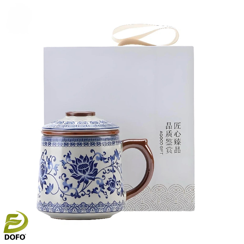Blue and white Ru kiln office teacup mug