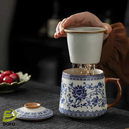 Blue and white Ru kiln office teacup mug