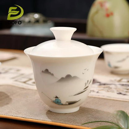 Old Man Fishing Gaiwan Travel Tea Set（chinese tea set）