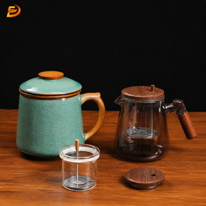 Sky blue Ge kiln office teacup with 750ml Glass Teapot Set