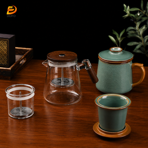Sky blue Ge kiln office teacup with 900ml Glass Teapot Set